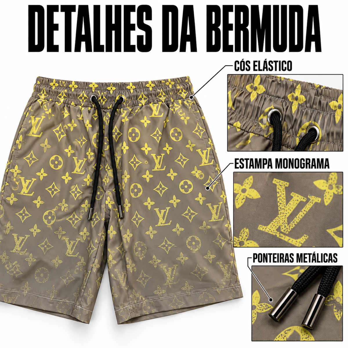 Bermuda Louis Vuitton Estampa Monogram - Marrom / Amarelo - foto 5