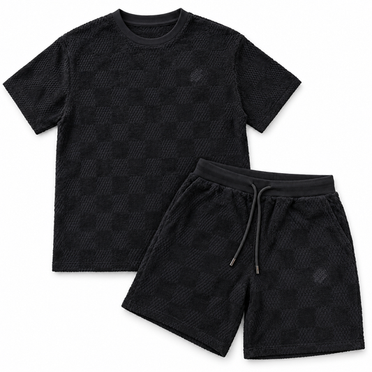 Conjunto Louis Vuitton Camiseta e Bermuda Preto Damier em Relevo - foto 1