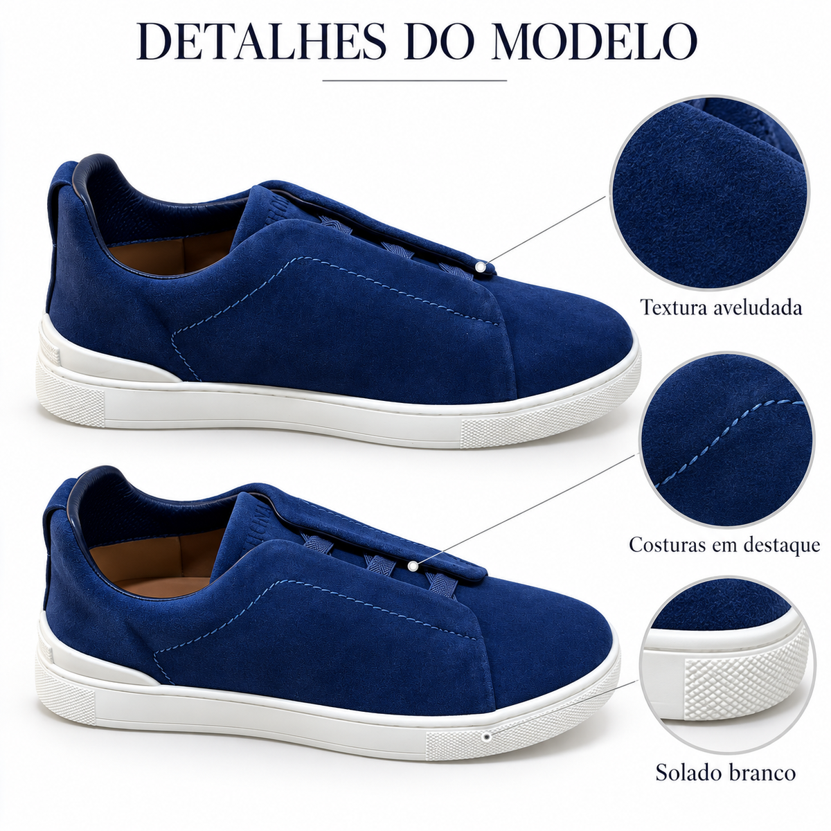 Tênis Zegna Triple Stitch - Azul Escuro - foto 4