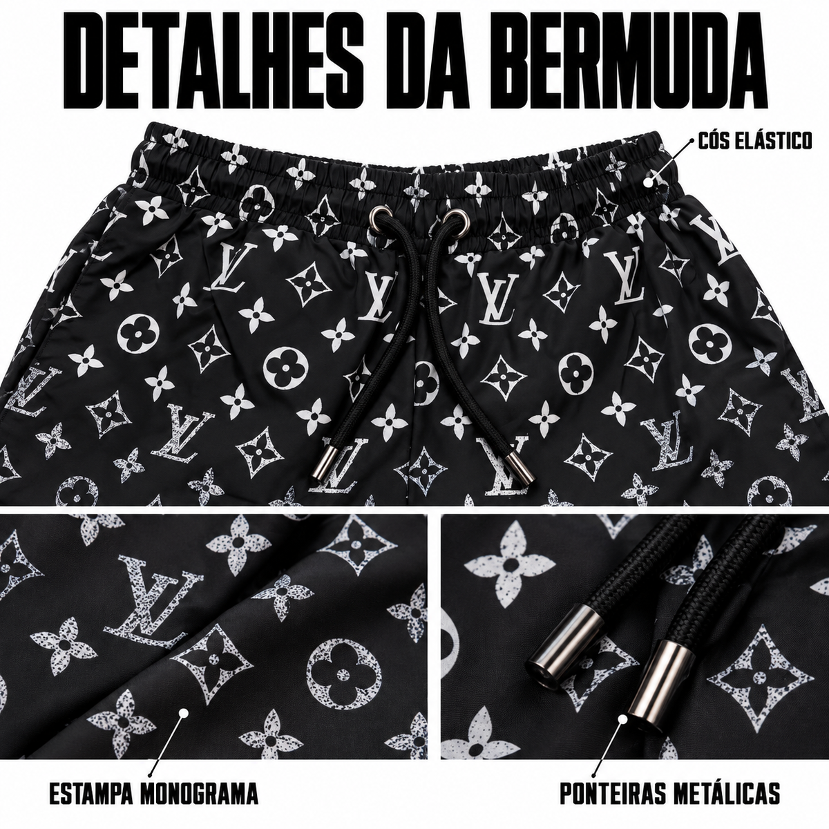 Bermuda Louis Vuitton Estampa Monogram - Preto / Branco - foto 5
