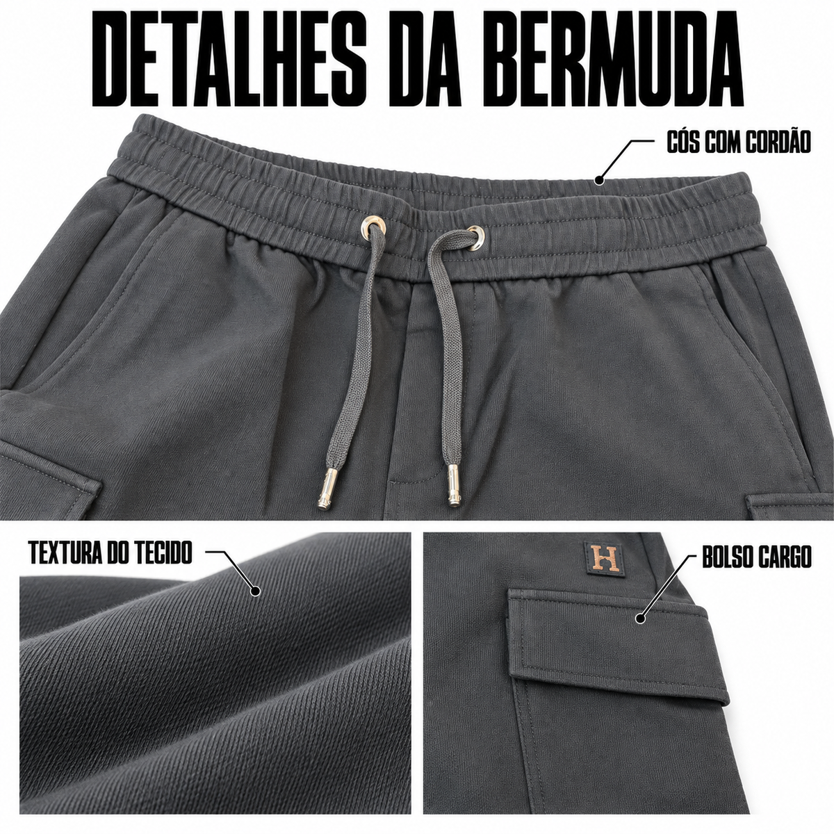 Bermuda Cargo Hermès Cinza Grafite - foto 5